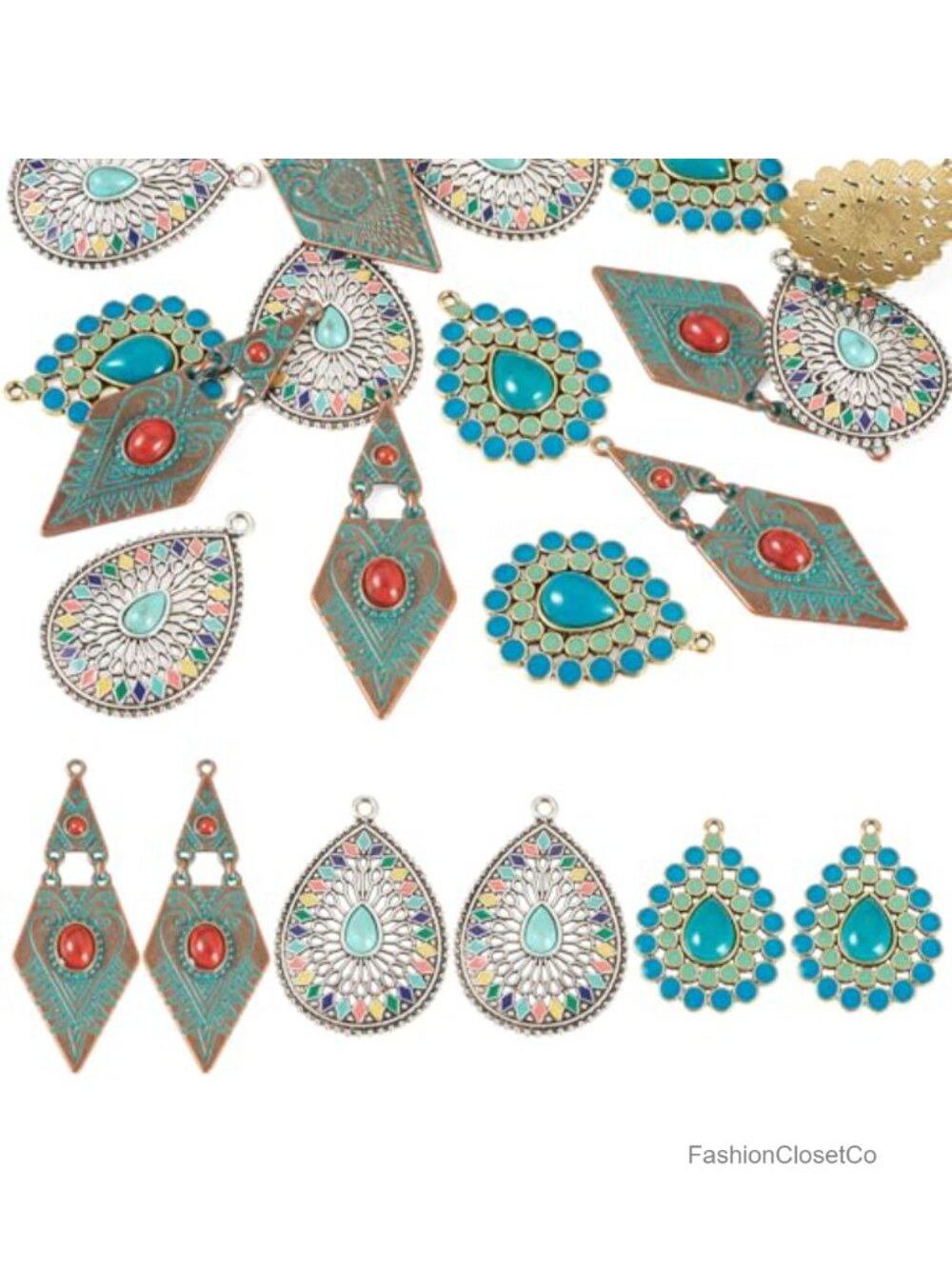 Turquoise Western Charms for Jewelry Making Acrylic Alloy 15pcs